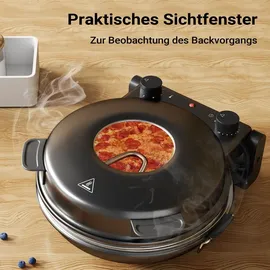 Wiltec Pizzamaker mit Keramiksteinplatte Ø32cm und Sichtfenster, zwei Heizelemente max. 400°C, mit Timer