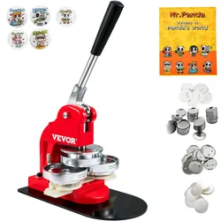 VEVOR Buttonmaschine Knopfmachermaschine, 75 mm (3 Zoll) Badge Punch Press Set, Kinder DIY Geschenke Pin Maker, Button Herstellung Zubehör mit 500 Stk. Button Ersatzteile & Kreisschneider & Zauberbuch
