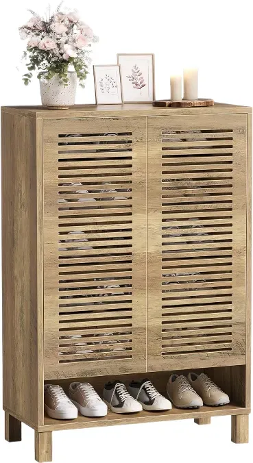 Tribesigns freistehender Schuhschrank, schmale Garderobenmöbel im Landhausstil, platzsparender Holz-Organizer mit 6 Regalböden, Farbe Natur-Eiche