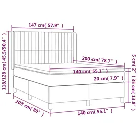 vidaXL Boxspringbett mit Matratze Dunkelgrau 140x200 cm Stoff1380038