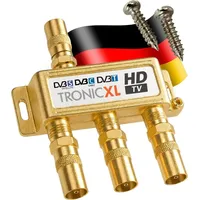 TronicXL 3-Fach Gold Koaxverteiler Antennenverteiler Verteiler Koax Buchse TV