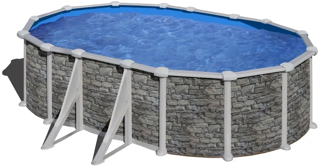 myPOOL Poolset Feeling Steinoptik - Ovalform mit Stahlwandbecken Höhe 1,32 m 5,00 x 3,00 x 1,32 m - Gr. 1