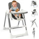 FCH Hochstuhl Baby, kinderhochstuhl mit Schaukelstuhlfunktion, mitwachsend, verstellbare und klappbare Rückenlehne,Grau