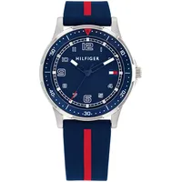 Tommy Hilfiger Uhr mit DREI-Zeiger-Quarzwerk für die Jugend mit Marinblaues Silikonarmband - 1720036