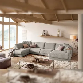 KAWOLA Wohnlandschaft U-Form Madeline Cord Longchair rechts steingrau