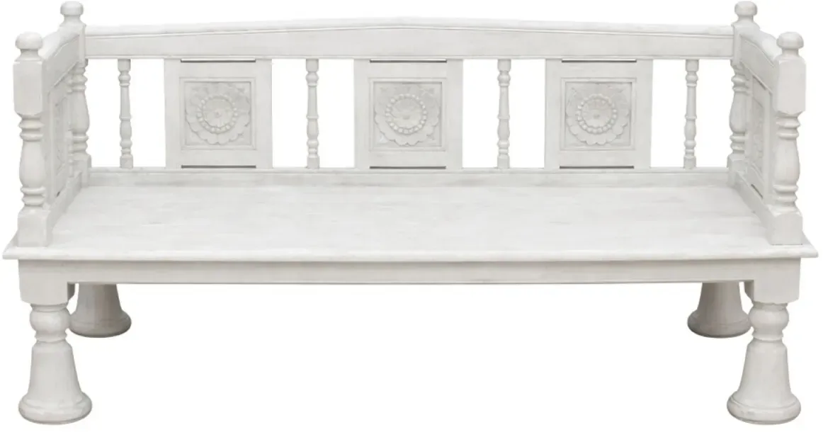 Sitzbank Mirabe aus Massivholz handgeschnitzt 180cm Boho