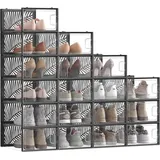 Famanu Schuhboxen Set von 18 - Faltbar und stapelbar, transparent-schwarz