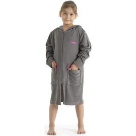 KangaROOS Kinderbademantel KANGAROOS "Kira, Ideal für Zuhause, Schwimmbad oder im Urlaub" Gr. 128, grau, 128, Leichtfrottier, Hausmäntel, modernen, sportliches Design, leuchtenden Akzenten