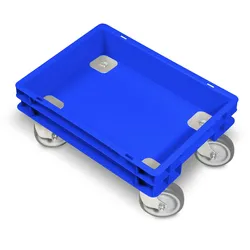 Rollkasten für 400x300mm Eurobehälter, graue Gummiräder, Trg 100 kg, blau