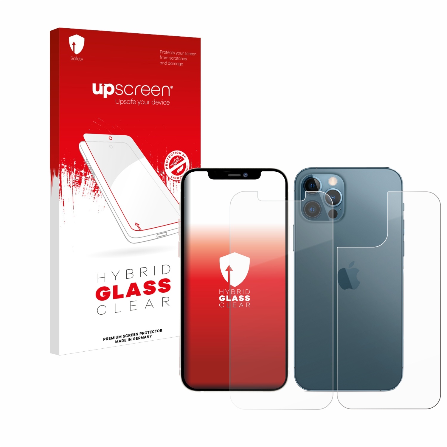 upscreen Hybrid Glass Clear Premium Panzerglasfolie für Apple iPhone 12 Pro Max (Display+Rückseite)