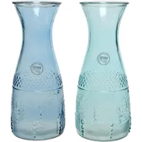 Decoris Kaemingk Weinkaraffe Wasserkaraffe 1l blau 1 Stück sortiert - Dekanter für Wein - Saftkaraffe mit Relief - Glaskrug Glaskaraffe - Karaffe Saft, - Wasserkrug Wasserkanne Tischdeko