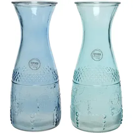 Decoris Kaemingk Weinkaraffe Wasserkaraffe 1l blau 1 Stück sortiert - Dekanter für Wein - Saftkaraffe mit Relief - Glaskrug Glaskaraffe - Karaffe Saft, - Wasserkrug Wasserkanne Tischdeko