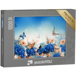 puzzleYOU Puzzle Puzzle 1000 Teile XXL „Hortensien und Schmetterlinge“, 1000 Puzzleteile, puzzleYOU-Kollektionen Schmetterlinge, Insekten & Kleintiere
