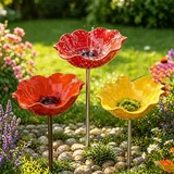 Blumen Gartenstecker VogelträNke, 3/4 Stück Handgefertigter Gartenstecker Aus Metall Als Bienentränke & Vogelbad, Bienentränken Blume für Den Garten (3 Stück-E)