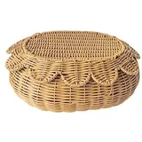 Quincry Gebogener Korb mit Deckel, gewellter Korb-Set, runder Weidenkorb, gewellter Aufbewahrungskorb mit Deckel, Rattankörbe zur Aufbewahrung (M - 33 cm L x 25,4 cm B x 12,7 cm H)