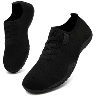 UNQWQZ Barfußschuhe Damen Barfuss Sneaker Weich Laufschuhe Sportschuhe Leicht Turnschuhe Atmungsaktives Walkingschuhe Obermaterial rutschfeste Gummisohle Schwarz 36 - 36 EU