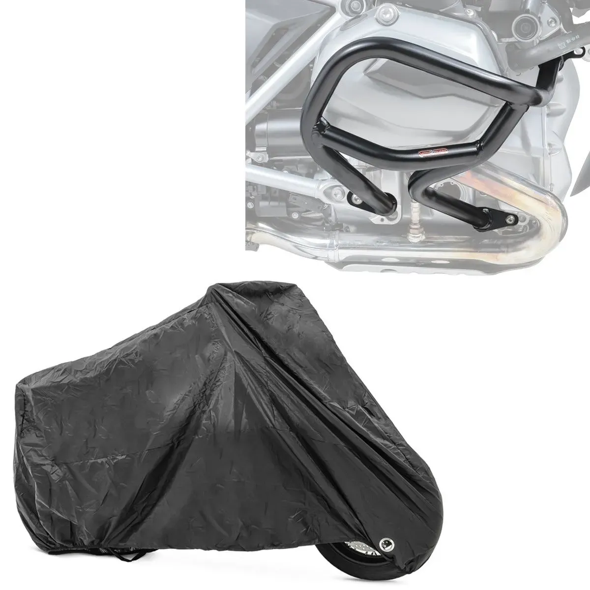 Set: Sturzbügel passend für BMW R 1200 GS Rallye 17-18 Motoguard L2 Schutzbügel + Abdeckplane BMW R 1200 GS Adventure / Exclusive / Rallye Craftride XXL in schwarz