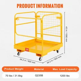 Vevor Arbeitsbühne 92x92cm Arbeitskorb aus Q235B Sicherheitskorb Max. Ladekapazität bis 544kg Staplerbühne für 1-2 Personen Gabelstapler Faltbar Arbeitsplattform für sichere Arbeit in der Höhe
