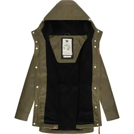 Ragwear Damen, gefütterter Regenmantel wasserdichte Lange Regenjacke mit Kapuze Monadis Rainy Intl. Olive Gr. XXL - XXL