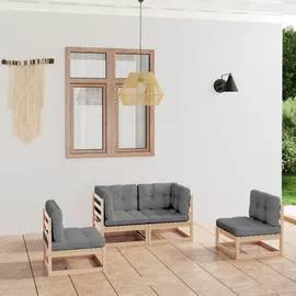 vidaXL Garten-Lounge-Set 4-tlg. grau Kiefer Massivholz