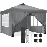 COBIZI Pavillon 3x3, UV-Schutz 50+ Faltpavillon 3x3 Wasserdicht Stabil Winterfest mit 4 Seitenteilen und 4 Sandsäcke,Pop up Pavillion Klappbar 3x3m Pavillon für Camping,Strand,Familientreffen (Grau)