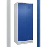 C+P Doppel-Spind Classic PLUS, Sockel, 2 Abteile, HxBxT 195x80x50cm, Zylinderschloss, Hellgrau/Enzianblau von PROREGAL