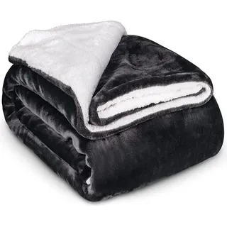 HEIMwert Decke Kuscheldecke Sherpa Wolldecke - superweiche warme Dicke Kuscheldecke flauschig - extra Flauschige Fleecedecke und Tagesdecke für Co... - Grau