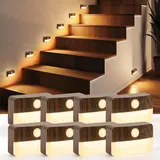 8PCS LED Treppenbeleuchtung mit Bewegungsmelder - Innen Nachtlicht, Treppenlicht mit Motion Sensor Akku, Kleine Lampe Treppenstufenbeleuchtung mit Batterie, Night Light für Kinder, Trepp (Eiche)