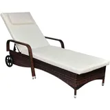 Sonnenliege mit Polster & Rollen Poly Rattan Braun