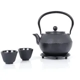 Echtwerk Teeservice aus Gusseisen, Teekanne 1,1 L mit abnehmbarem Sieb, Teebereiter mit Untersetzer, Teekannen-Set im Vintage-Design für Zubereitung von losem Tee, Schwarz