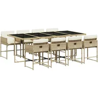 VidaXL 9-tlg. Garten-Essgruppe mit Kissen Beige Poly Rattan