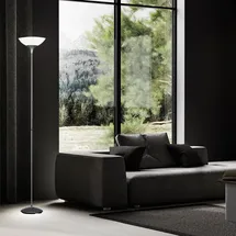 ETC Shop Stehleuchte Stehlampe Deckenfluter Wohnzimmerlampe, Schnurschalter, Metall titanfarben weiß, 1x E27 Fassung, DxH 28x180cm