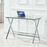 Tisch Schreibtisch Aus Transparentem Gehärtetem Glas 110 Cm, Gebogene Form Mit Abgerundeten Kanten