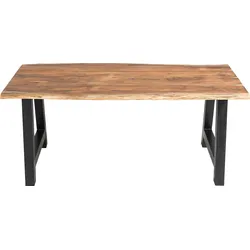 Esstisch SALESFEVER, schwarz (natur, schwarz, schwarz, natur), B:180cm H:76,5cm T:90cm, Akazienholz, Metall, Tische, Massivholz geölt und zweifach gewachst