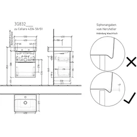 Sanipa 3way Waschtischunterbau für Keramik-Waschtisch Collaro 50 cm, 2 Auszüge mit Aufsatzgriff, Badmöbel,