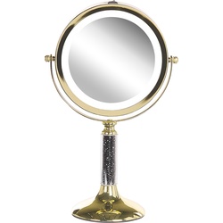 Beliani, Kosmetikspiegel, Kosmetikspiegel Lumarko LED-Kosmetikspiegel ø 18 cm gold BAIXAS! (18 x 18 x 34 cm)