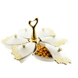 6-teiliges Snackschalen-Set aus Porzellan in Weiß Goldene Halterung
