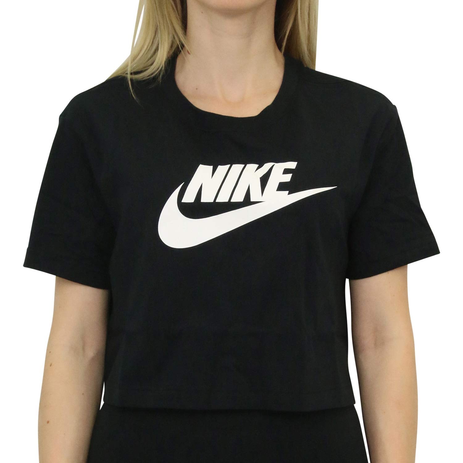 Nike Damen W Nsw Tee Essntl Crp Icn Ftr Kurz t shirt, Black/White, S EU