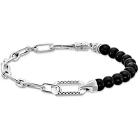 Thomas Sabo Herrenarmband mit schwarzen Onyx-Beads und Kettengliedern aus geschwärztem 925er Sterlingsilber A2088-507-11-L19V Größe 19 cm