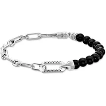 Thomas Sabo Herrenarmband mit schwarzen Onyx-Beads und Kettengliedern aus geschwärztem 925er Sterlingsilber A2088-507-11-L19V Größe 19 cm