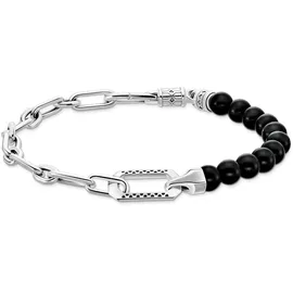 Thomas Sabo Herrenarmband mit schwarzen Onyx-Beads und Kettengliedern aus geschwärztem 925er Sterlingsilber A2088-507-11-L19V Größe 19 cm