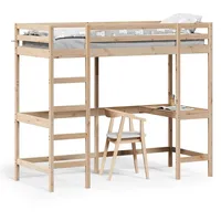 Homgoday Hochbett mit Schreibtisch, Bettgestell Etagenbett Stockbett Jugendhochbett, ohne Matratze 80x200 cm Massivholz Kiefer