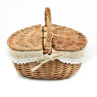 Picknickkorb, Einkaufskorb, Handgemachter Weidenkorb mit Griff, Weidenkorb Rattan Pastoral mit Deckel Oval