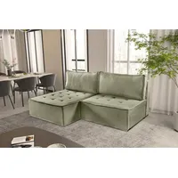 Fun Möbel Ecksofa Schlafsofa AMALIA Stoff Raven Grün Ottomane