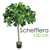 Decovego Schefflera Arboricola Kunstbaum Künstliche Pflanze Schefflera mit Echtholz 120cm