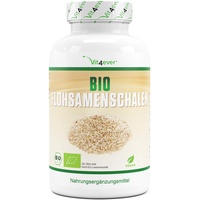 Bio Flohsamenschalen - 365 vegane Kapseln - 3000 mg je Tagesdosis - Premium: 100% Bio Flohsamen aus Indien, 99+% Reinheit, fein gemahlen - Laborgeprüft - Vegan - Nachhaltig angebaut - Ohne Zusätze