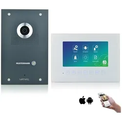4 Draht Videotürsprechanlage mit 170° Weitwinkel-Fischaugen-Kamera in Anthrazit mit Gravur, 7“ Monitor und optional WLAN, Full HD Auflösung 1x 7 Zoll