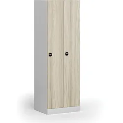 Metallspind, 2 Abteile, 1850 x 600 x 500 mm, Schloss mit RFID-Schloss, laminierte Tür, Eiche natur