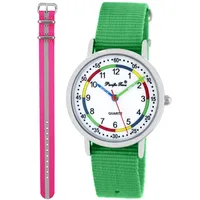 Pacific Time Lernuhr Mädchen Jungen Kinder Armbanduhr 2 Armband grün + pink reflektierend analog Quarz 11072