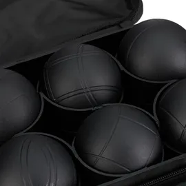 Relaxdays Boule Kugeln, Set mit Zielkugel & Abstandsmesser, Tragetasche, Boccia Spiel, Stahl, schwarz